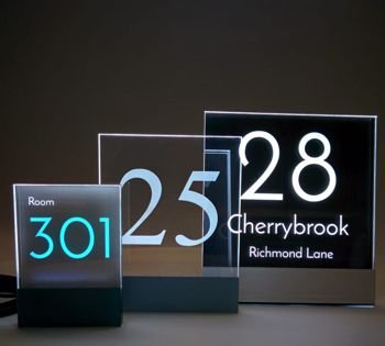 View our Aurora LED Signs range, This designer illuminated sign is available in many sizes making it perfect for house signs, businesses, apartments and hotel signage.