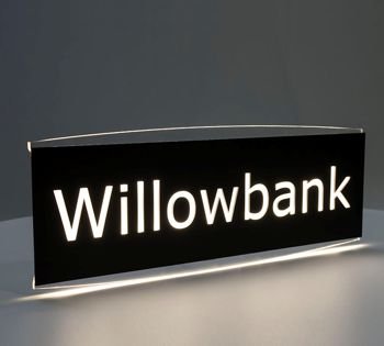 The larger Horizon LED signs beautifully showcase house names or business branding. Each sign features illuminated curved top and bottom edges supported by premium matt acrylic face in a range of contemporary colours. 