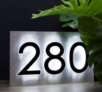 View our full range of Lumin-i LED illuminated floating house number signs incorporating NLUX™ LED numbers. Available in a choice of sizes, shapes and aluminium finishes including Brushed Aluminium, Brushed Gold and Brushed Bronze.  